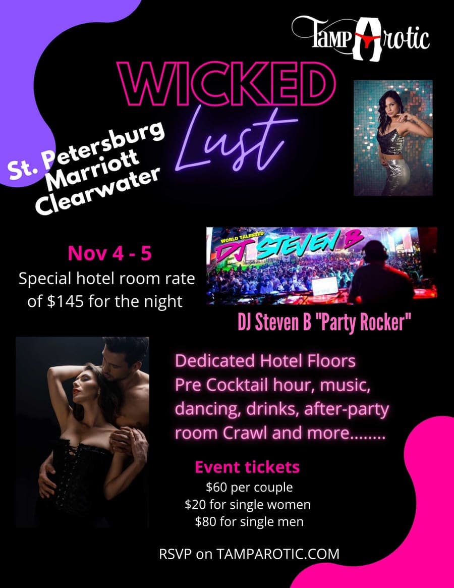 Flyer — Wicked Lust, TampArotic's signature couples meet-and-greet party night.